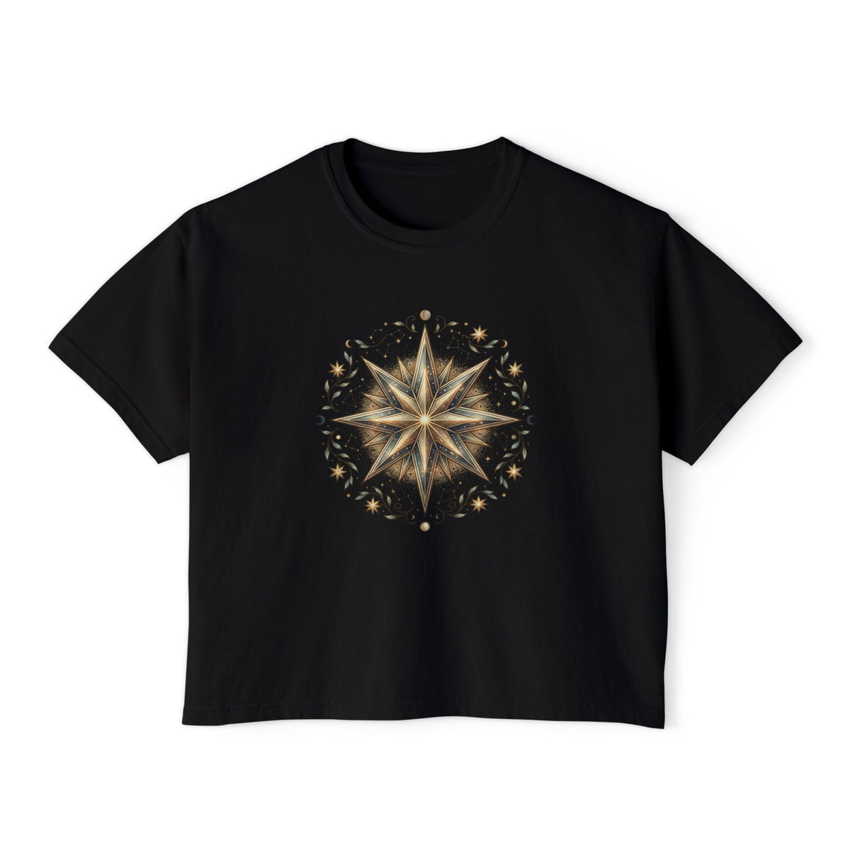 Starburst Floral Boxy Tee — Women's Boho Graphic Crop T-Shirt