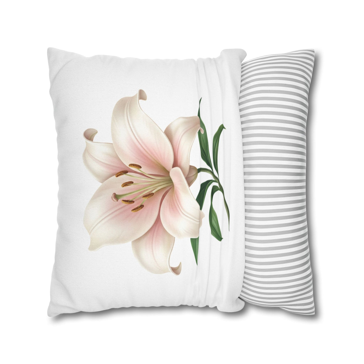 Pink Lily Floral Pillowcase — Decorative Square Throw Pillow Cover