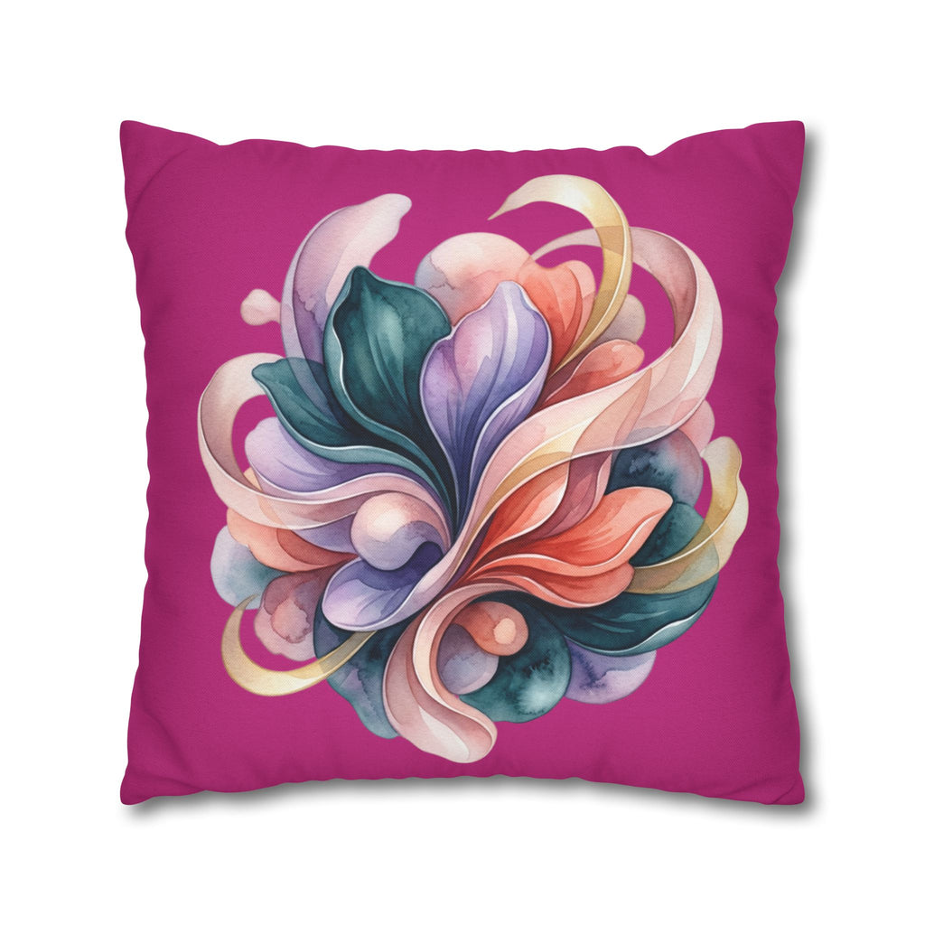 Floral Whirl Decorative Pillowcase — Pink Abstract Bloom Square Cushion Cover