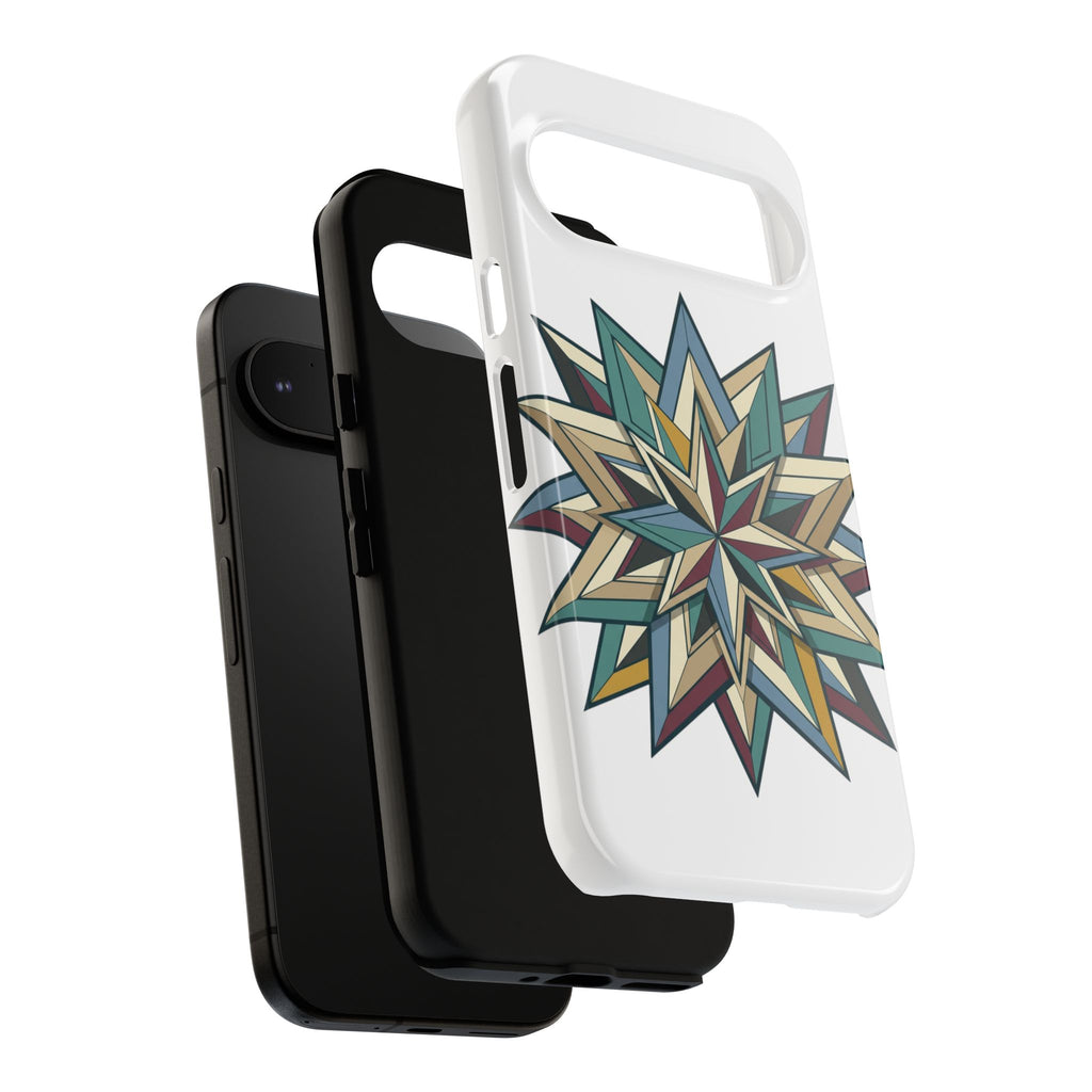 Geometric Star Phone Case — Teal & Earthtone Mandala Design