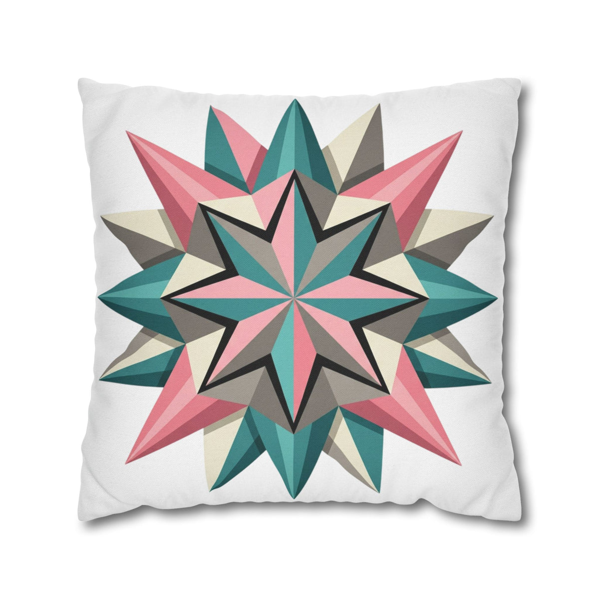 Geometric Starburst Throw Pillowcase — Pink Teal Modern Decorative Cushion Cover