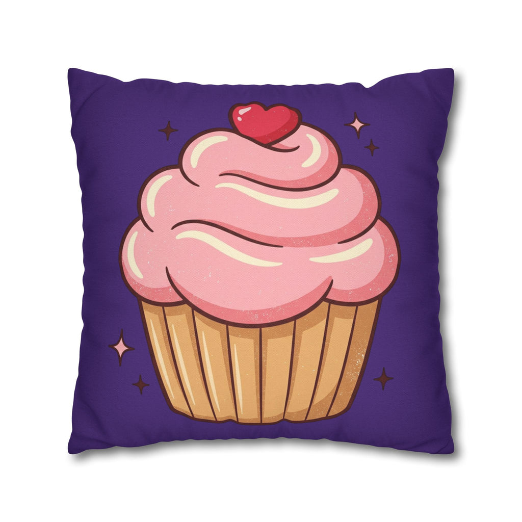 Pink Cupcake Spun Polyester Square Pillowcase- Dark Purple