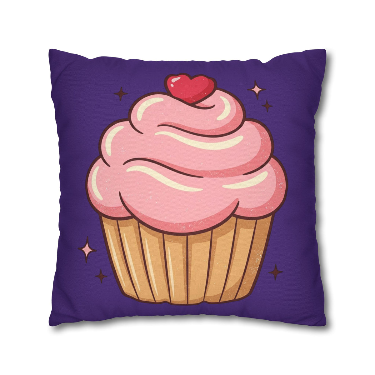 Pink Cupcake Spun Polyester Square Pillowcase- Dark Purple