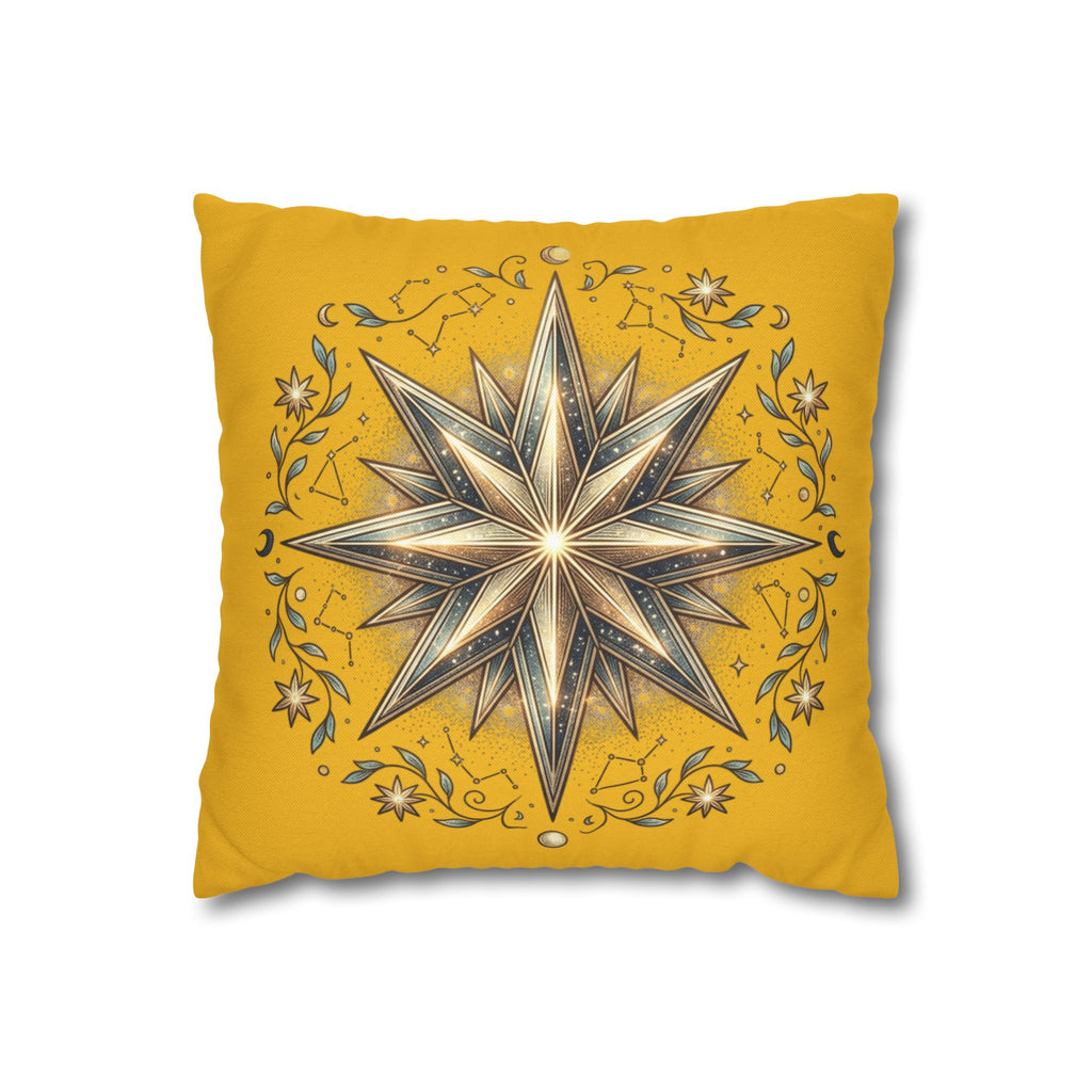 Star Print Yellow Spun Polyester Square Pillowcase