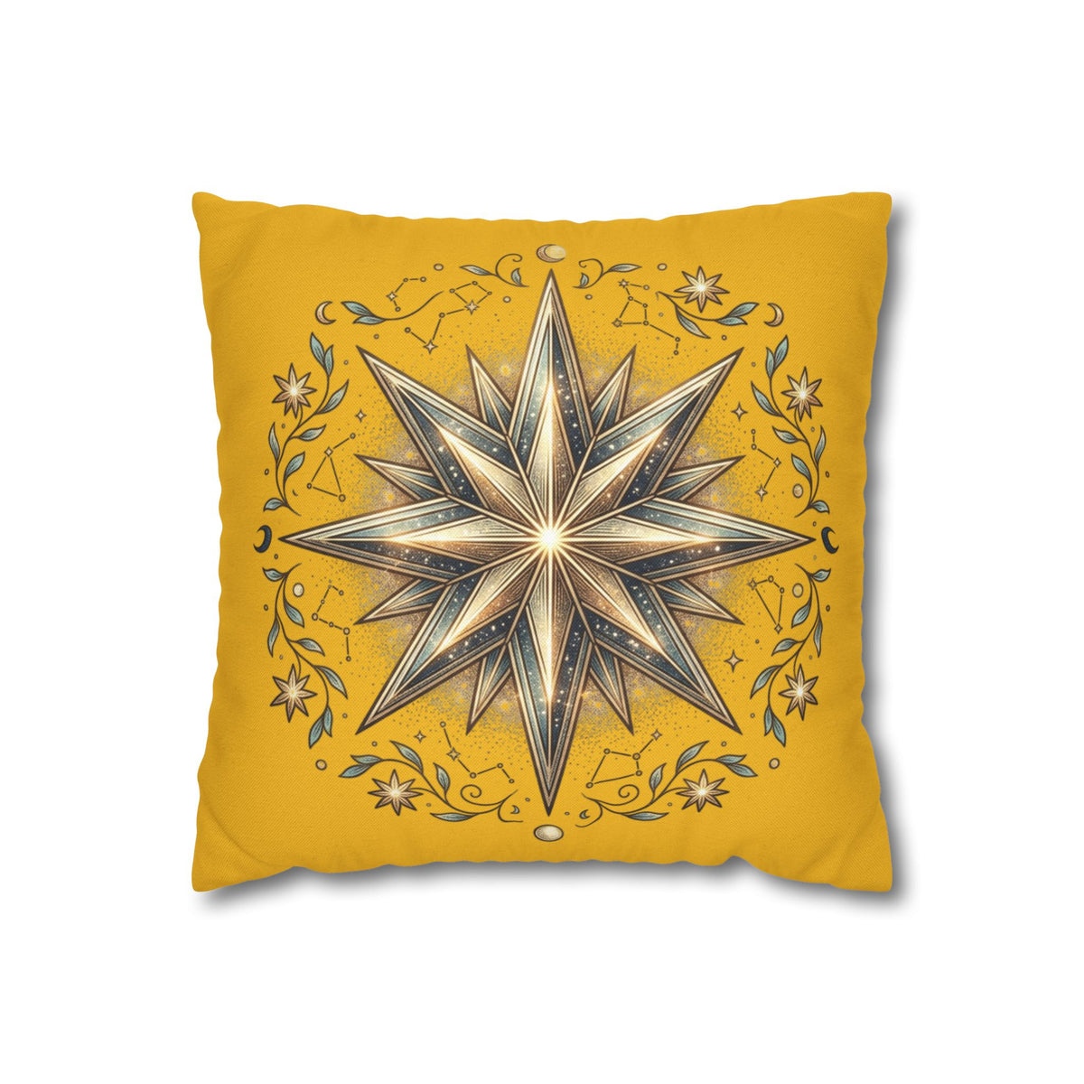 Star Print Yellow Spun Polyester Square Pillowcase