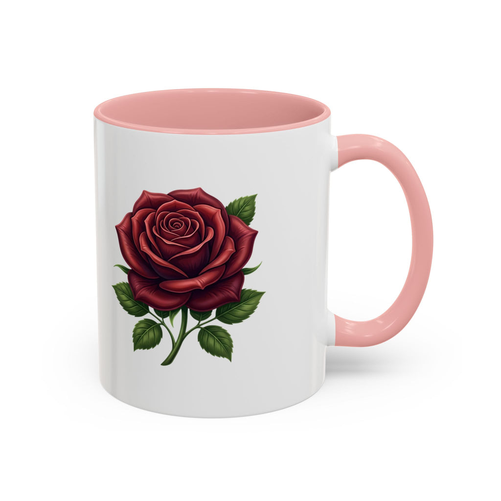 Red Rose Accent Coffee Mug — Floral Ceramic Coffee Cup (11/15oz)