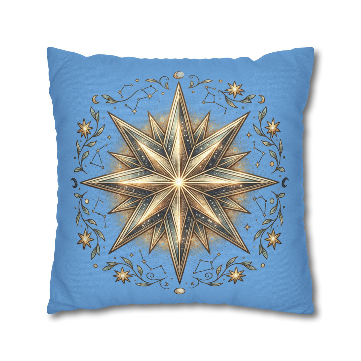 Star Print Light Blue Spun Polyester Square Pillowcase