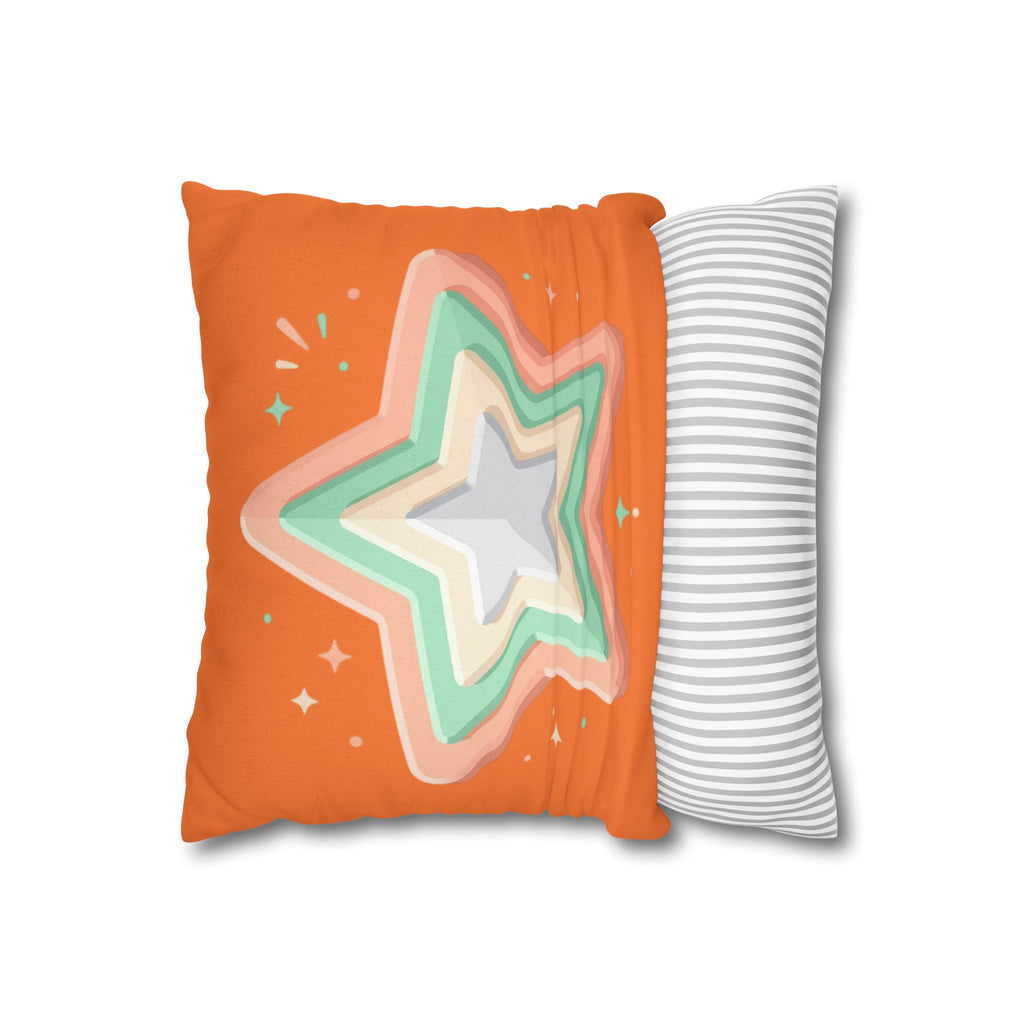Star Shape Orange Spun Polyester Square Pillowcase