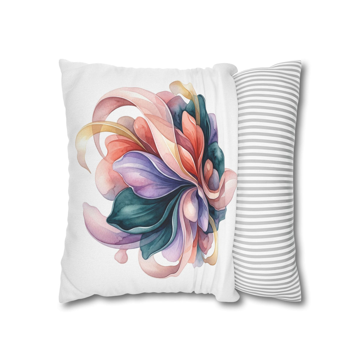 Abstract Floral Accent Pillow White  — Watercolor Swirl Decorative Cushion Cover