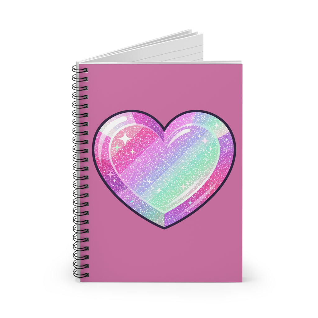 Pink Glitter Heart Spiral Notebook — Ruled Journal for Teens & Kids- Light Pink