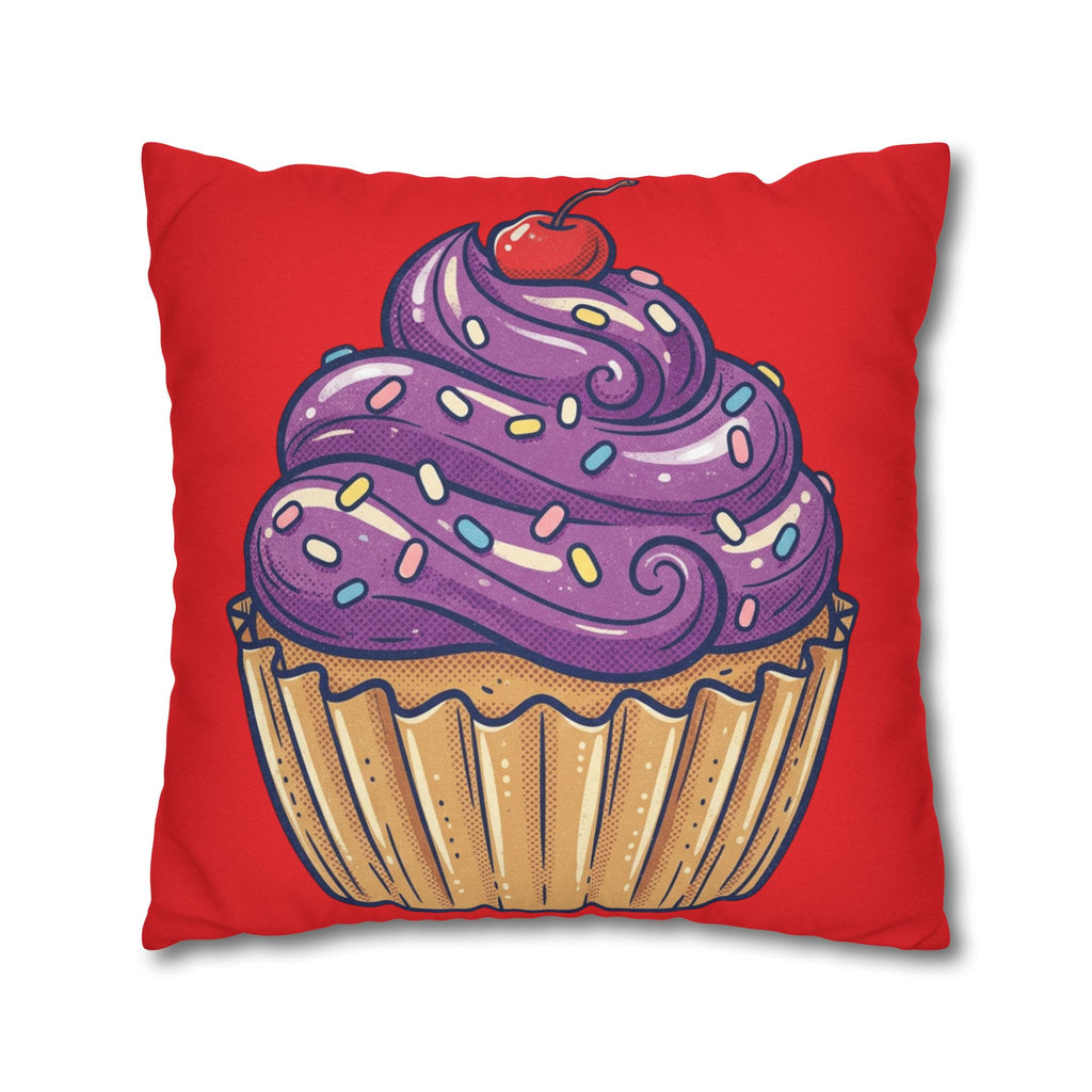 Cupcake Art Pillowcase — Purple Frosting Dessert Throw Pillow Cover- Red