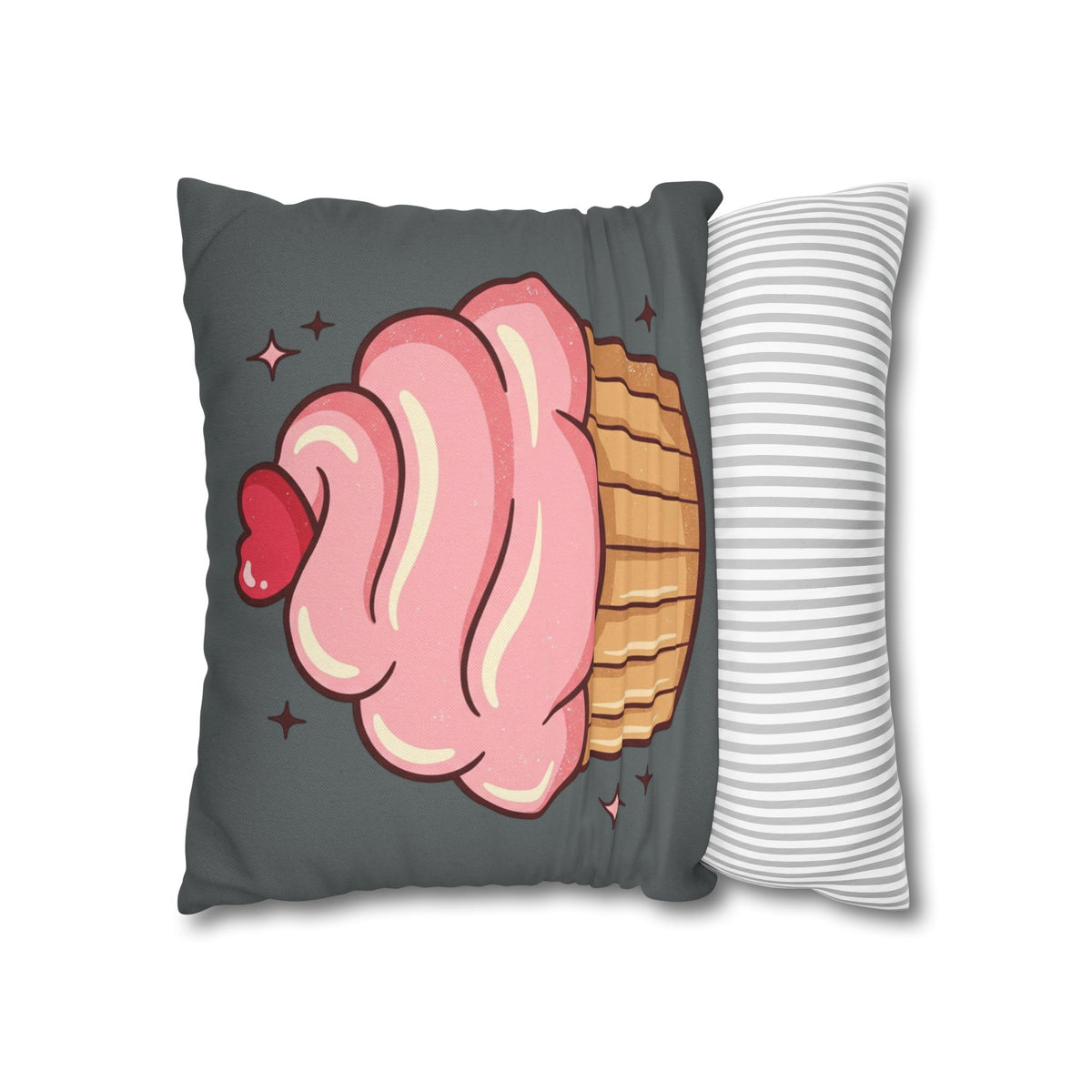 Pink Cup Cake Spun Polyester Square Pillowcase- Dark Grey