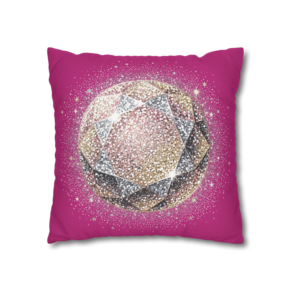 Glittery Magenta Spun Polyester Square Pillowcase