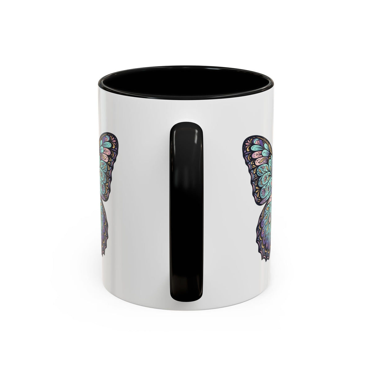 Butterfly Accent Coffee Mug — Teal Mandala Wing Design (11/15oz)