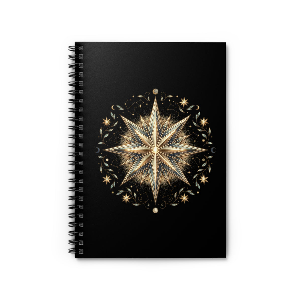 Star Print Spiral Notebook - Ruled Line- Black