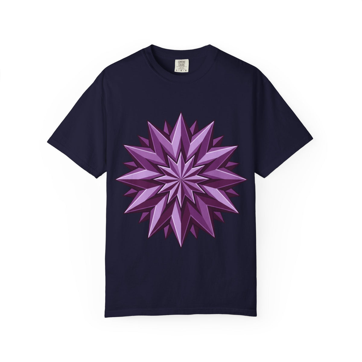 Purple Geometric Starburst T-Shirt — Bold 3D Floral Graphic Tee