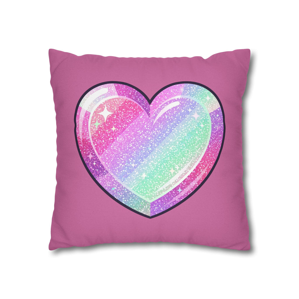 Pastel Glitter Heart Pillowcase Spun Polyester Square Pillowcase- Light Pink