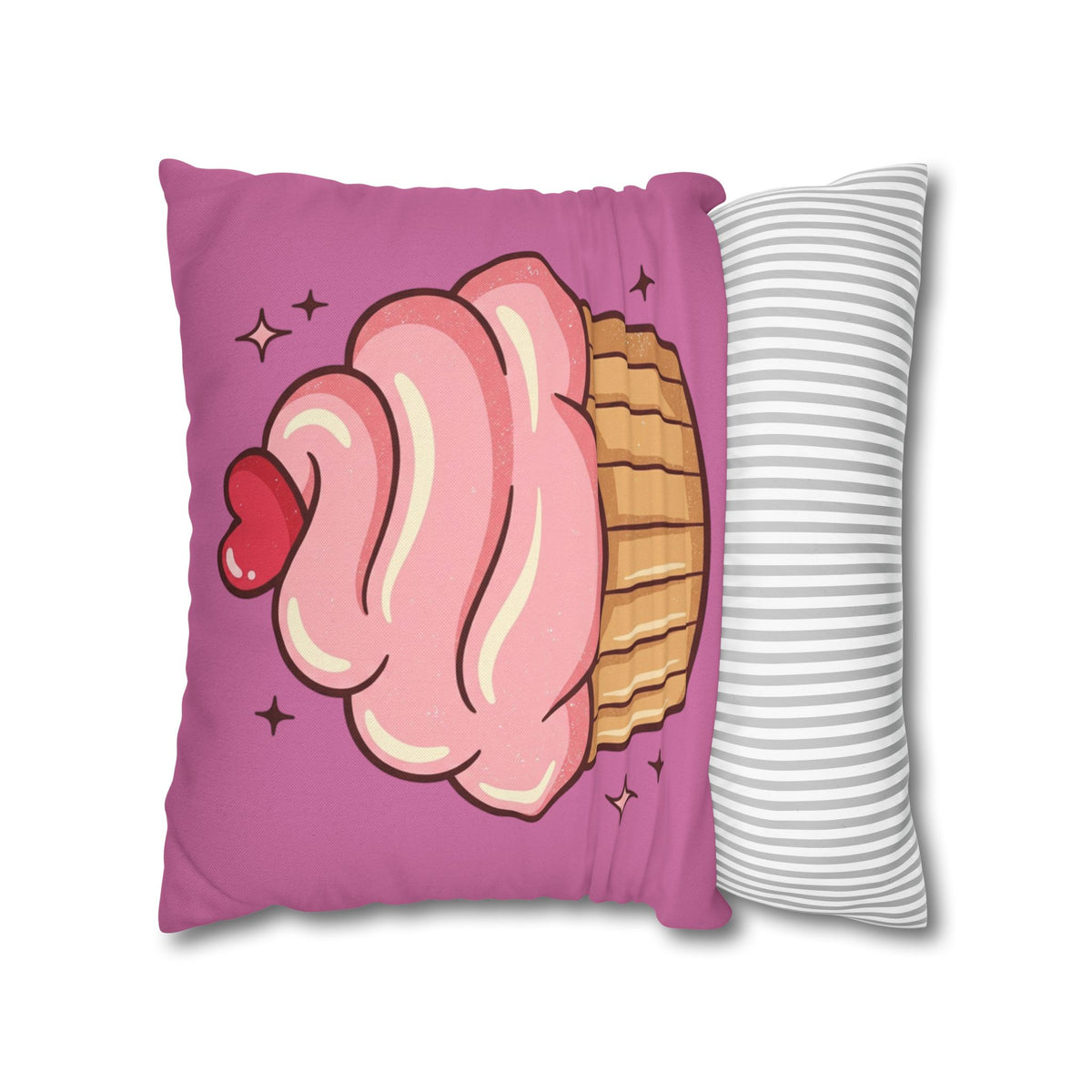 Pink Cupcake Spun Polyester Square Pillowcase- Light Pink