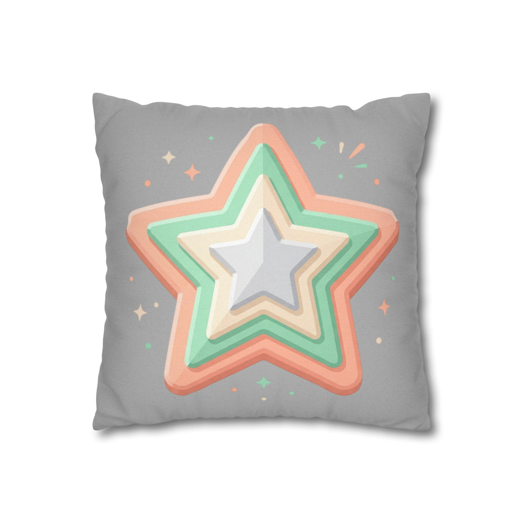 Star Shape Grey Spun Polyester Square Pillowcase