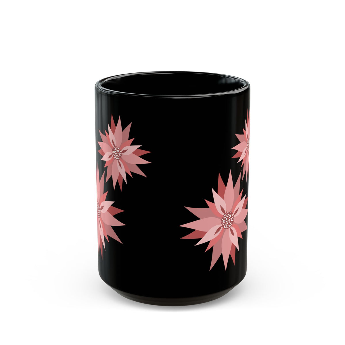 Pink Floral Pattern Black Coffee Mug — 11oz & 15oz
