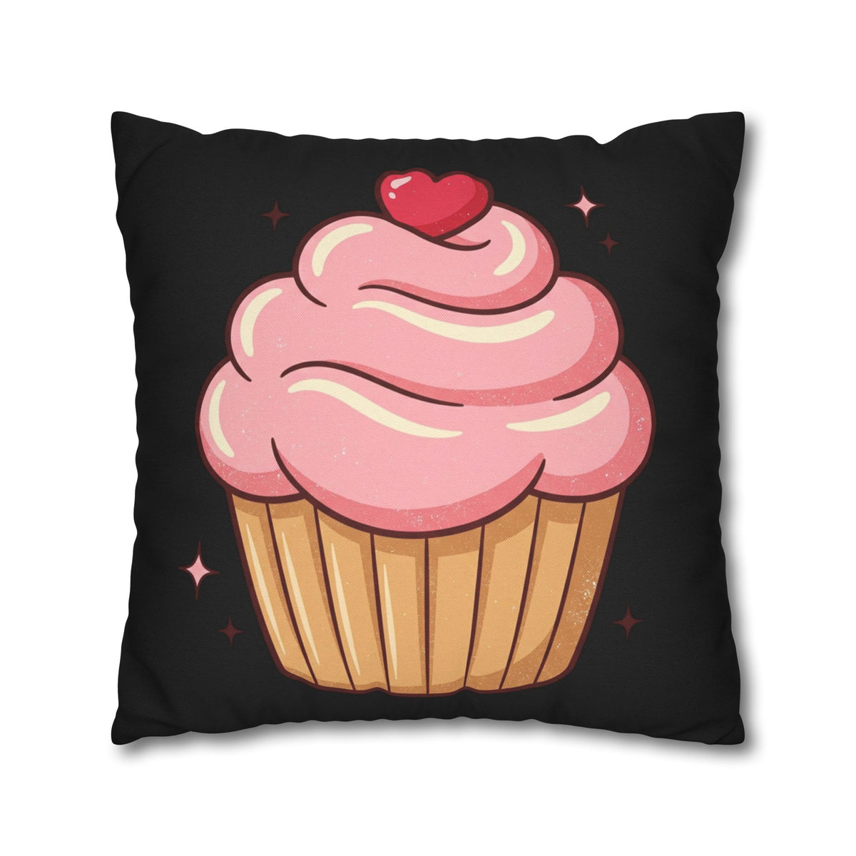Pink Cupcake Spun Polyester Square Pillowcase- Black