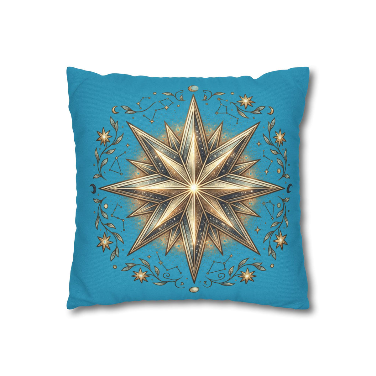 Star Print Turquoise Spun Polyester Square Pillowcase