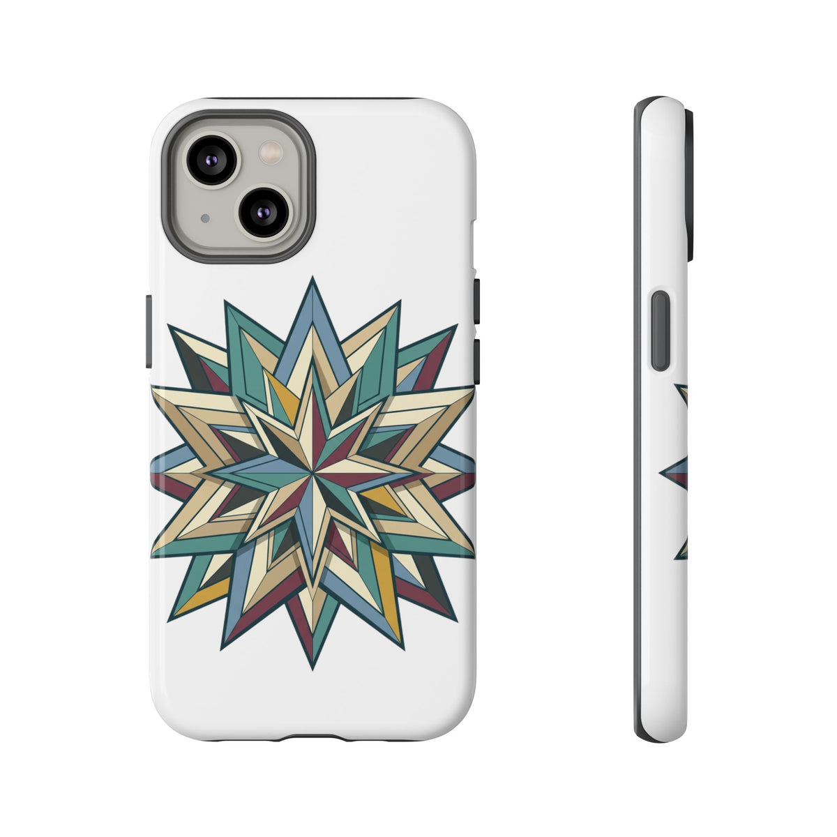 Geometric Star Phone Case — Teal & Earthtone Mandala Design