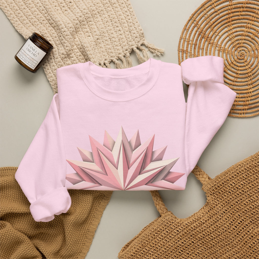 Starburst Polygon Crewneck Sweatshirt — Pink Geometric Floral Graphic