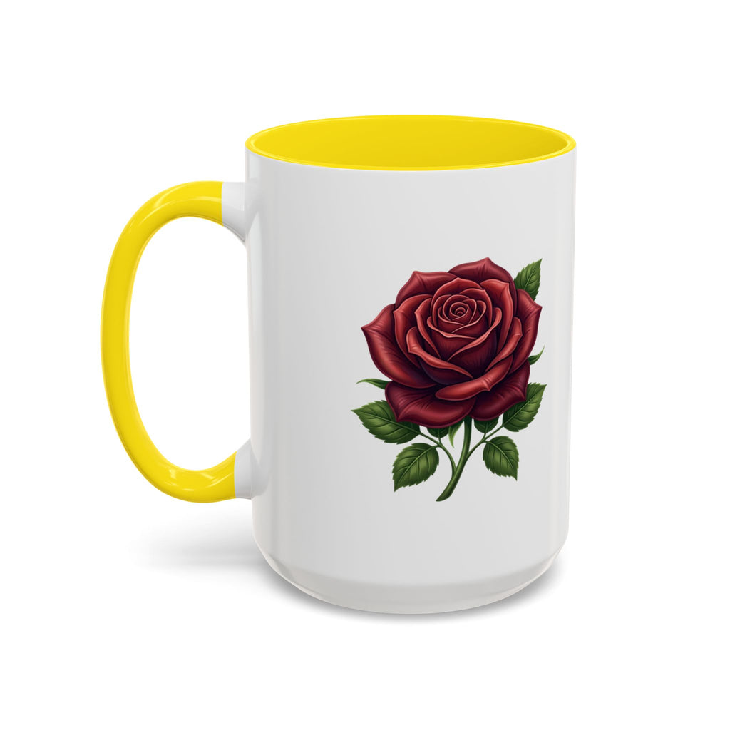 Red Rose Accent Coffee Mug — Floral Ceramic Coffee Cup (11/15oz)