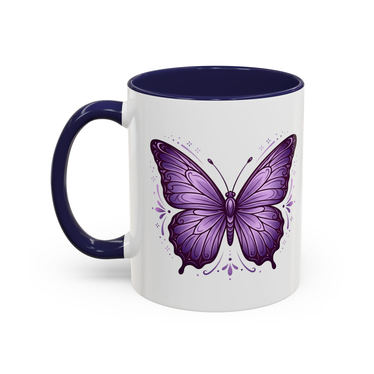 Purple Butterfly Accent Coffee Mug — 11oz & 15oz Decorative Tea Cup