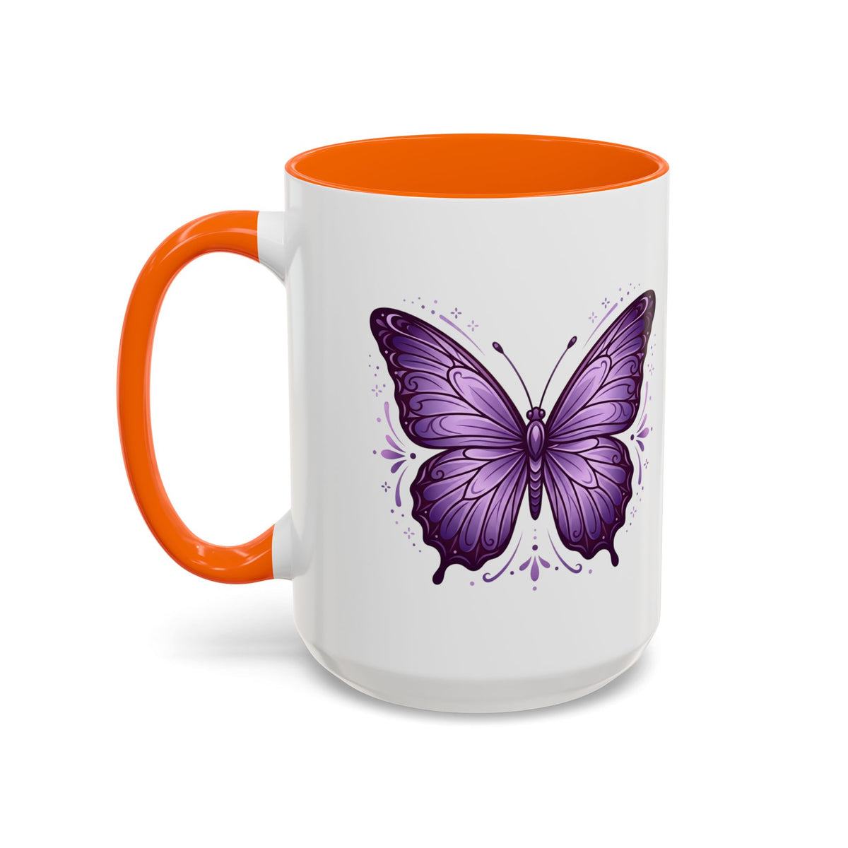 Purple Butterfly Accent Coffee Mug — 11oz & 15oz Decorative Tea Cup