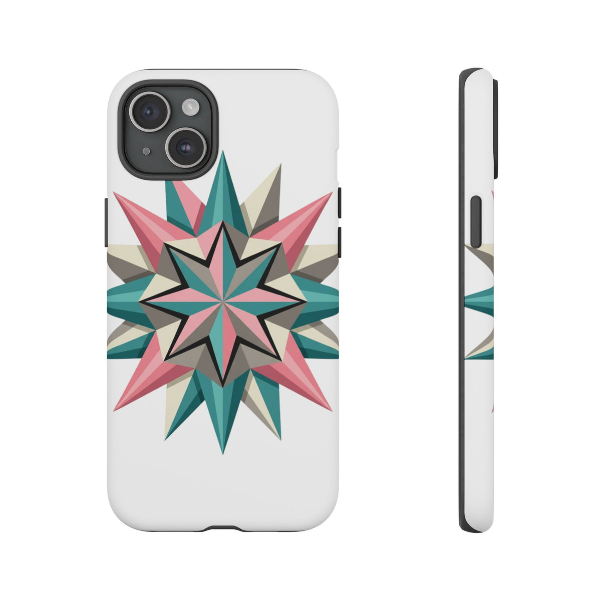 Geometric Star Tough Phone Case – Pink Teal Compass Design