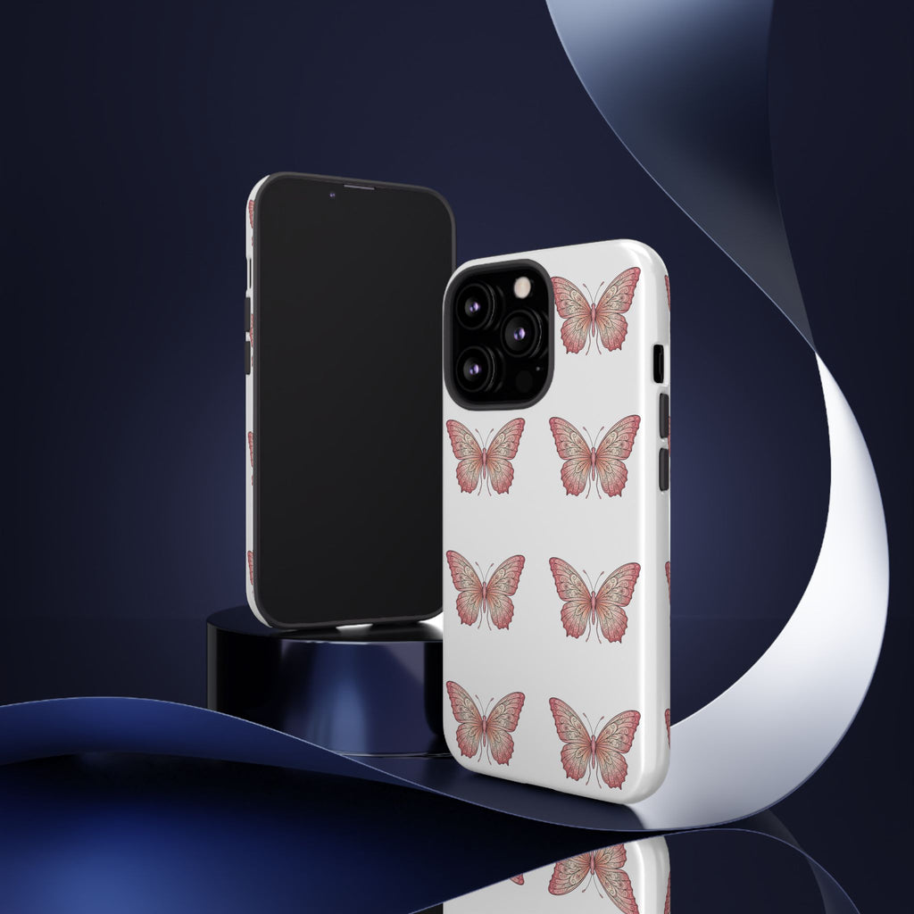 Pink Butterfly Tough Phone Case — Floral Pattern Protective Cover