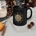 Black Ceramic Mug — Gold Nautical Compass Star Design (11oz/15oz)