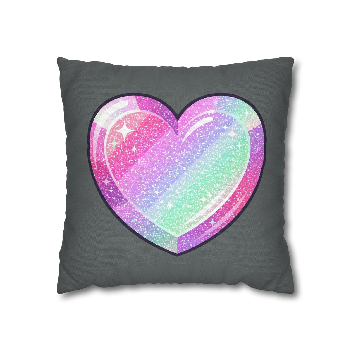 Pastel Glitter Heart Pillowcase Spun Polyester Square Pillowcase- Dark Grey