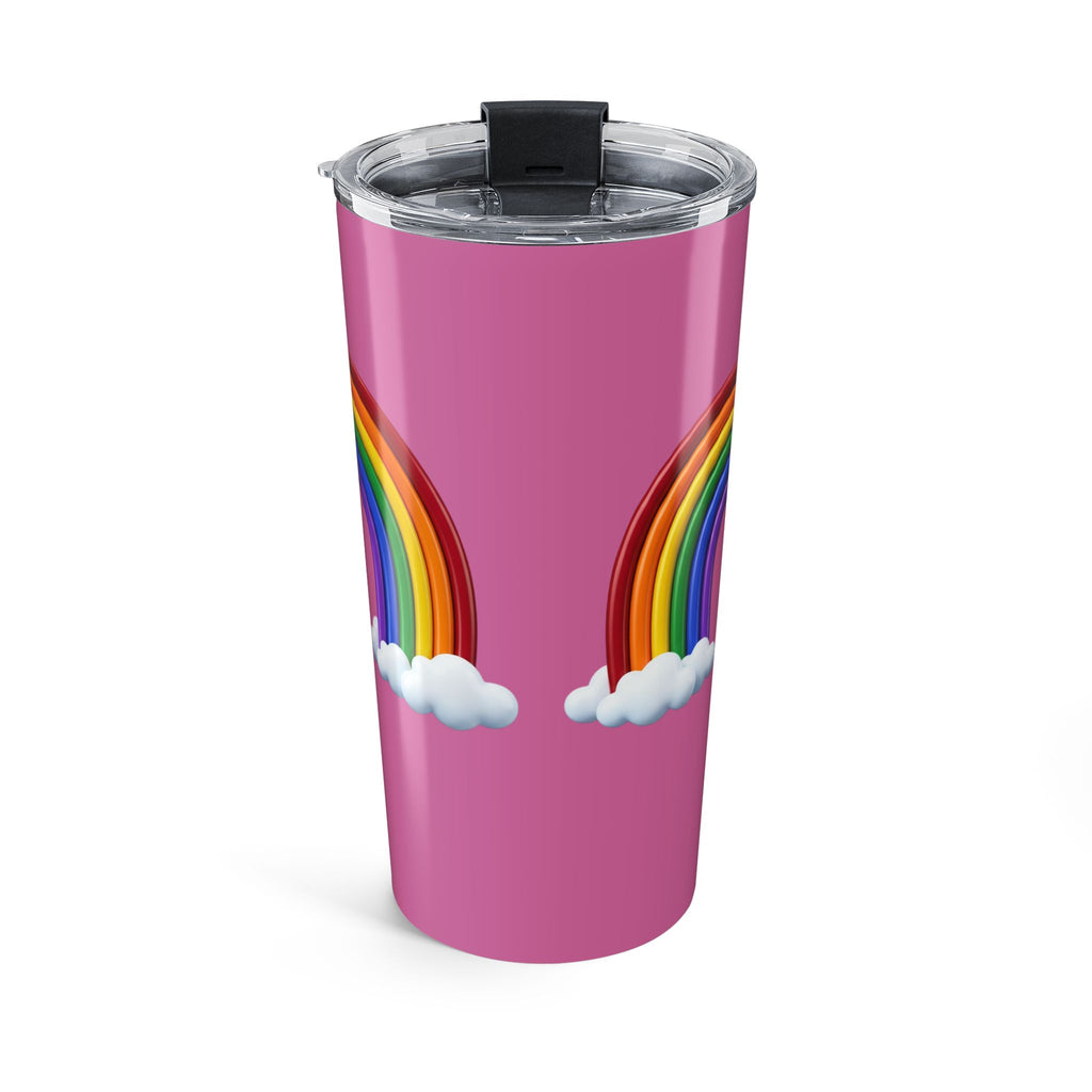 Pink Rainbow Tumbler 20oz — Insulated Travel Cup with Clouds
