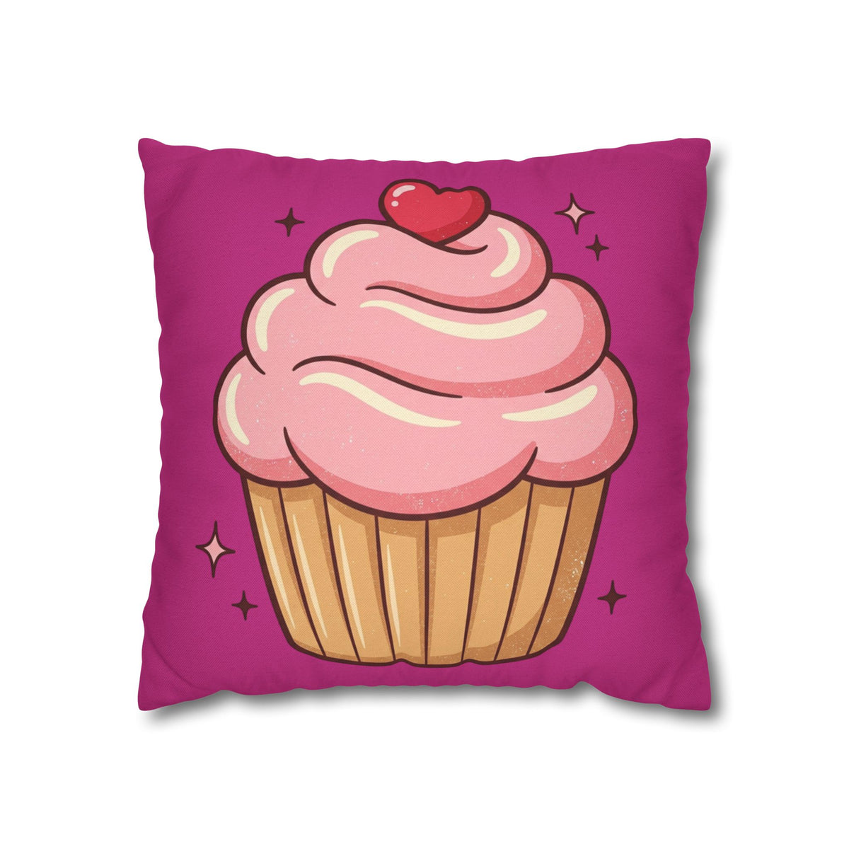 Pink Cupcake Spun Polyester Square Pillowcase- Magenta