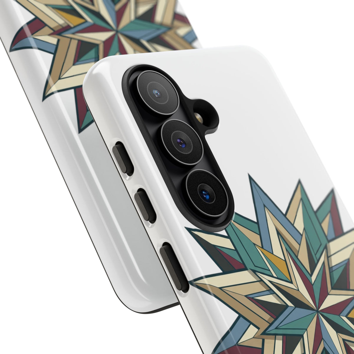 Geometric Star Phone Case — Teal & Earthtone Mandala Design