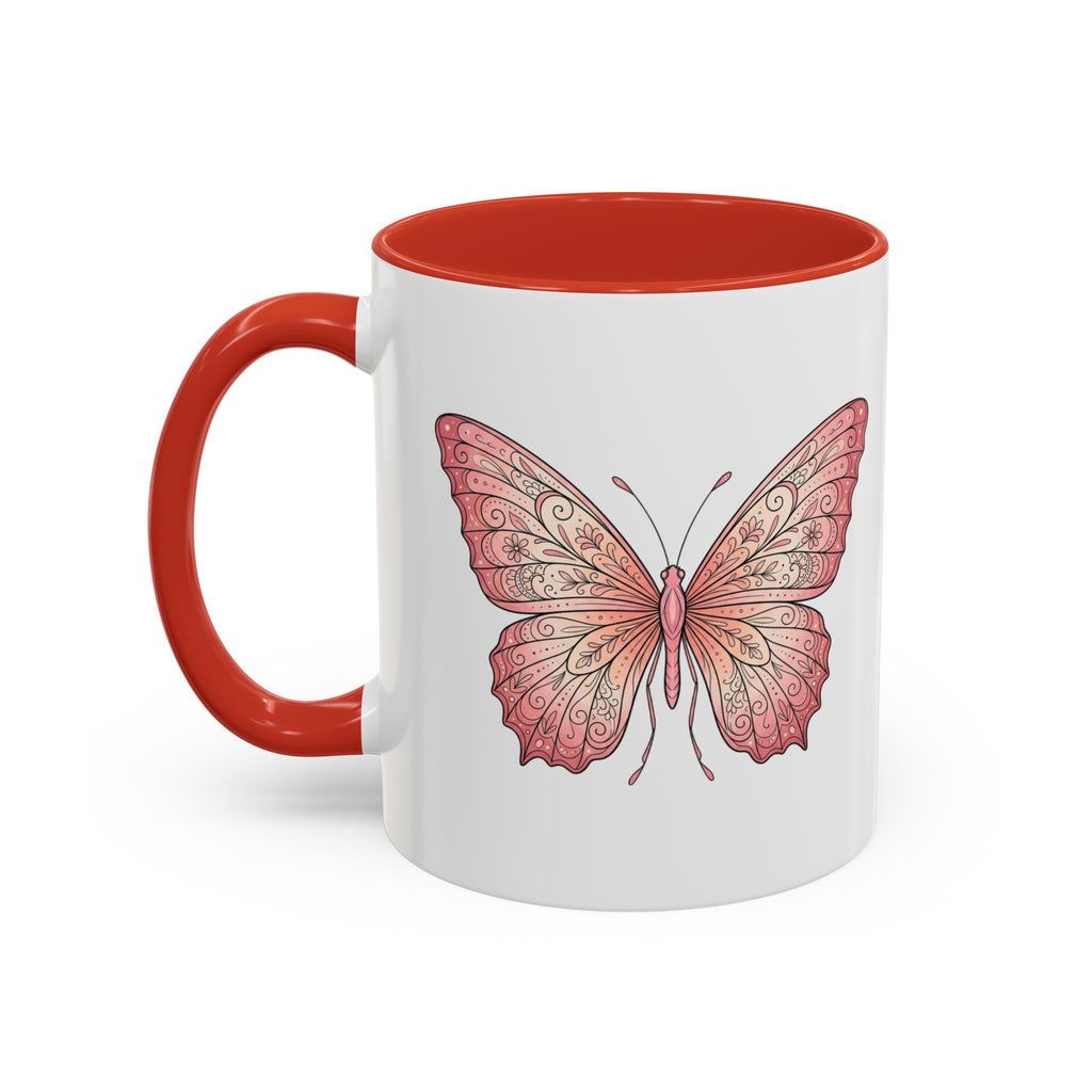 Pink Watercolor Butterfly Accent Coffee Mug — Floral Boho Tea & Coffee Cup (11/15oz)