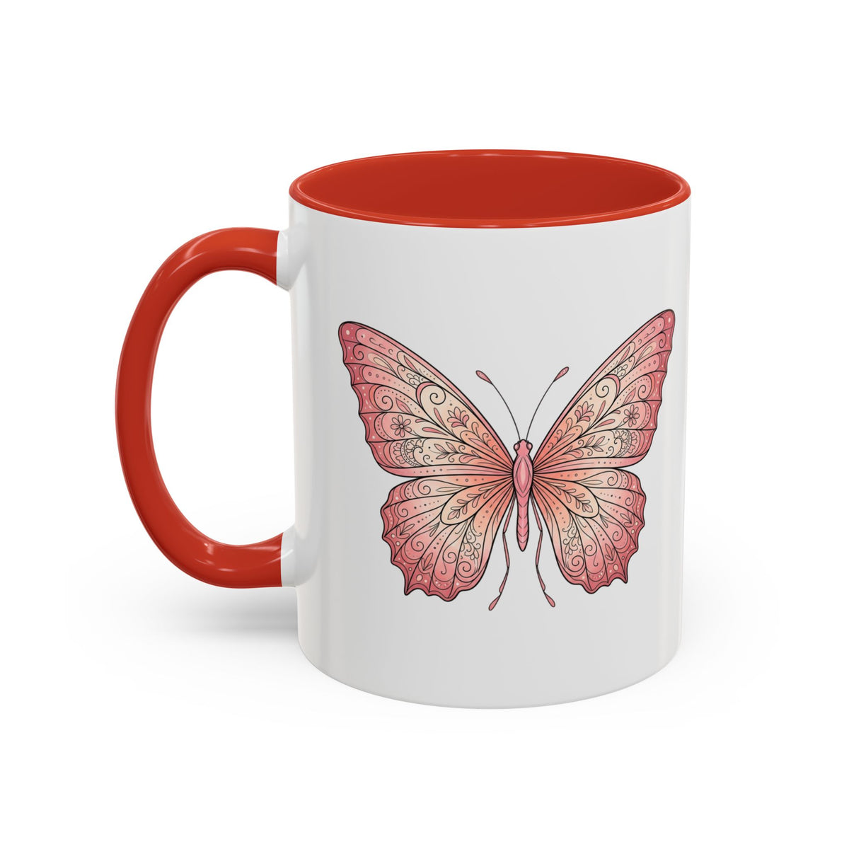 Pink Watercolor Butterfly Accent Coffee Mug — Floral Boho Tea & Coffee Cup (11/15oz)