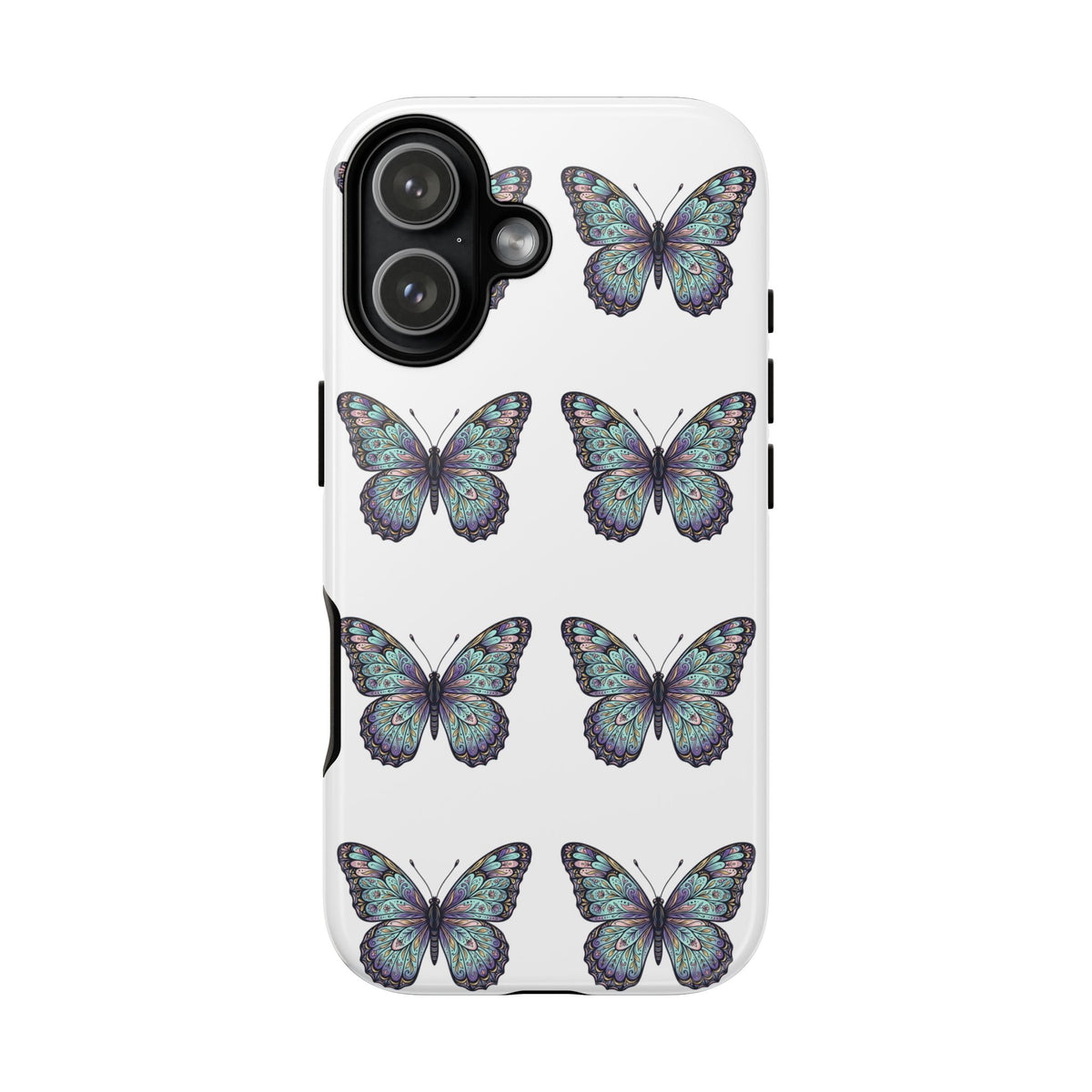 Butterfly Pattern Tough Phone Case — Vintage Teal Floral Protective Cover