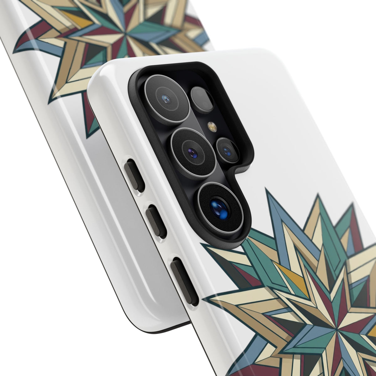 Geometric Star Phone Case — Teal & Earthtone Mandala Design
