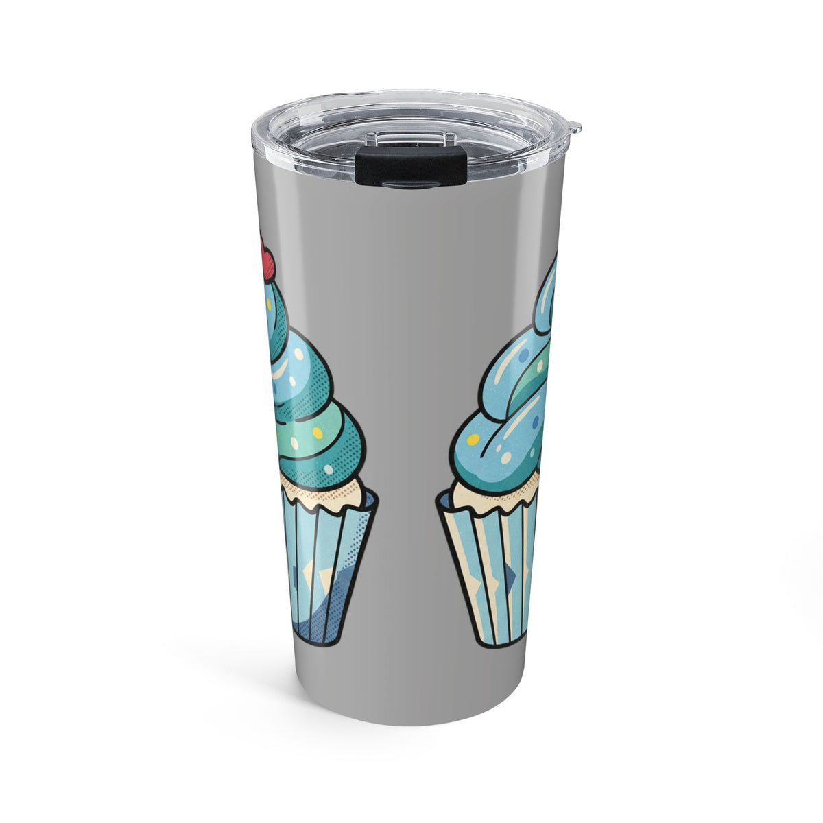 20oz Cupcake Tumbler Light Grey – Cute Blue Frosting Insulated Travel Cup