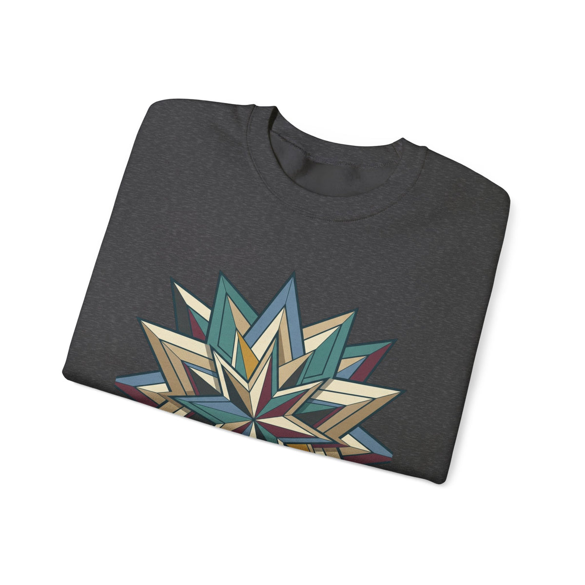 Crewneck Sweatshirt — Geometric Starburst Mandala Design