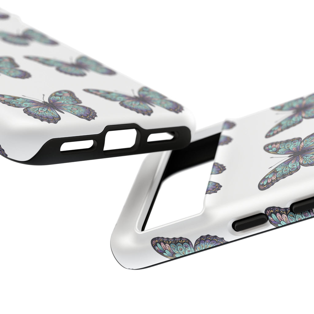 Butterfly Pattern Tough Phone Case — Vintage Teal Floral Protective Cover