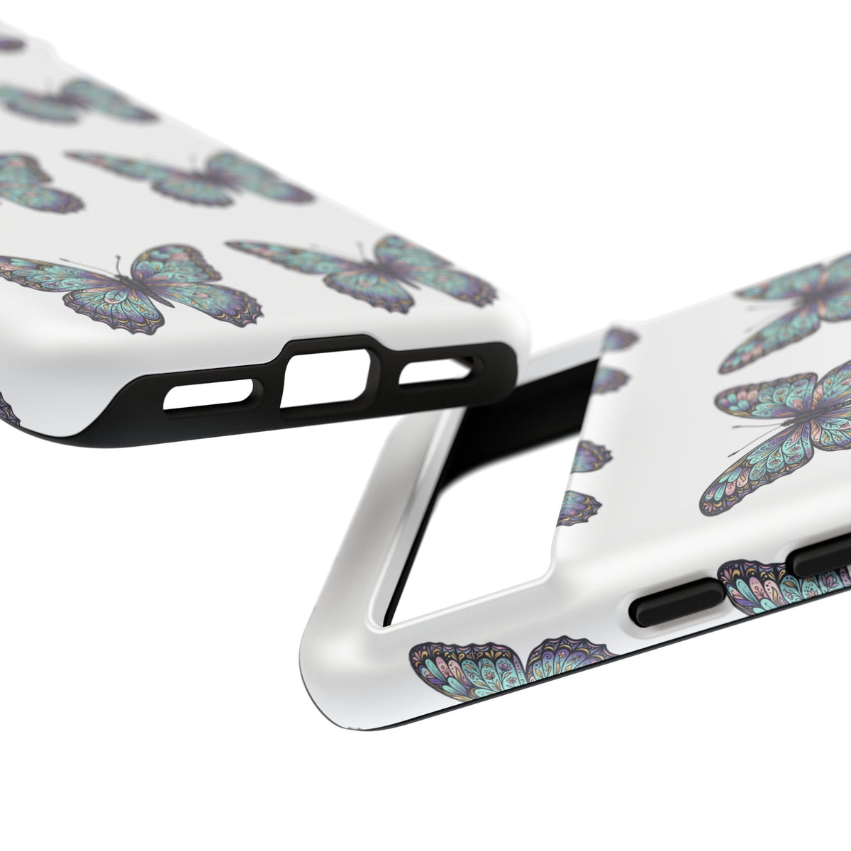 Butterfly Pattern Tough Phone Case — Vintage Teal Floral Protective Cover