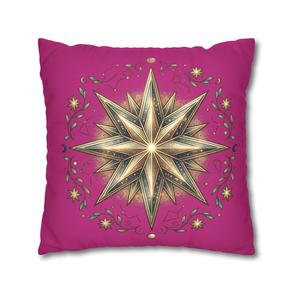 Star Print Magenta Spun Polyester Square Pillowcase