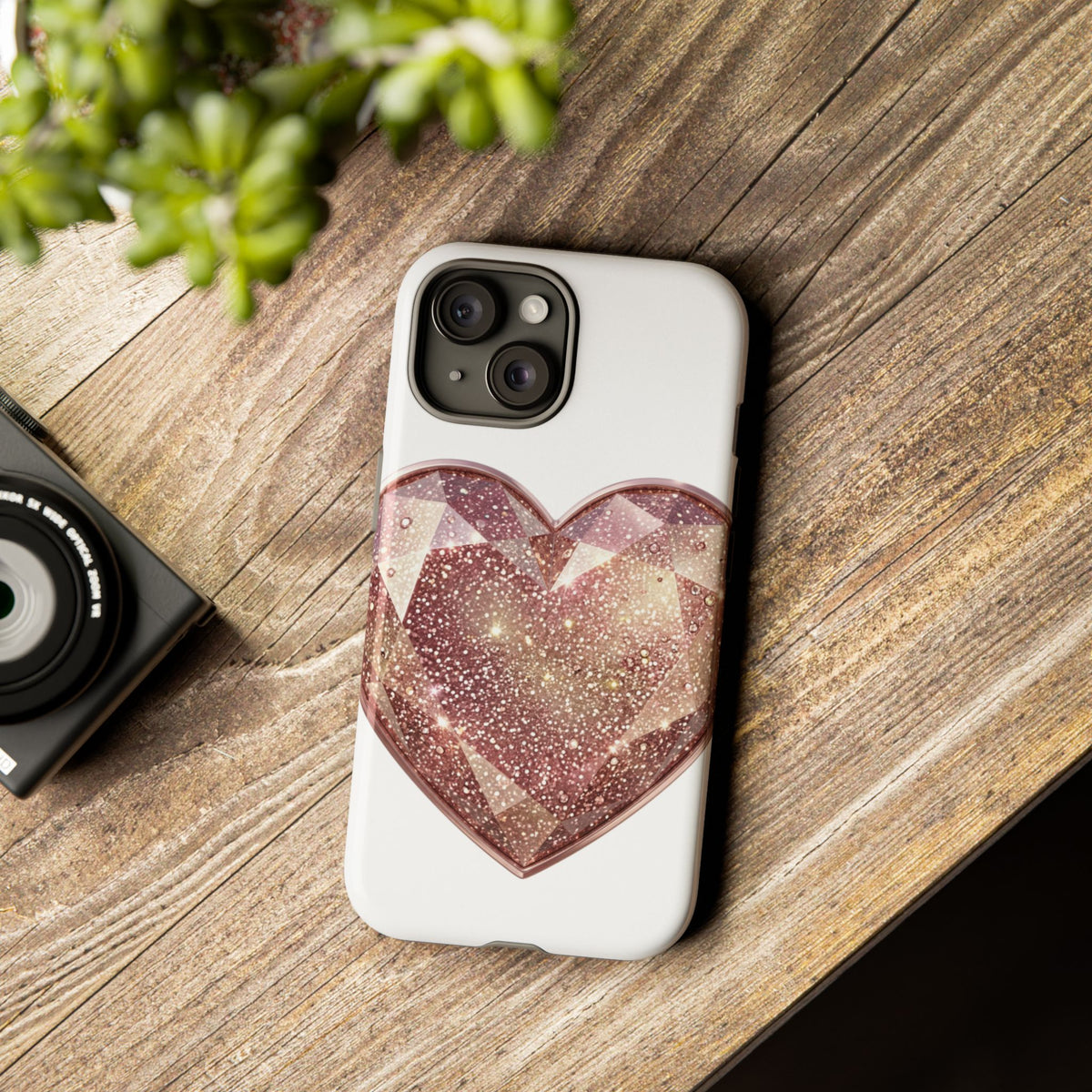 Rose Gold Glitter Crystal Heart Phone Case