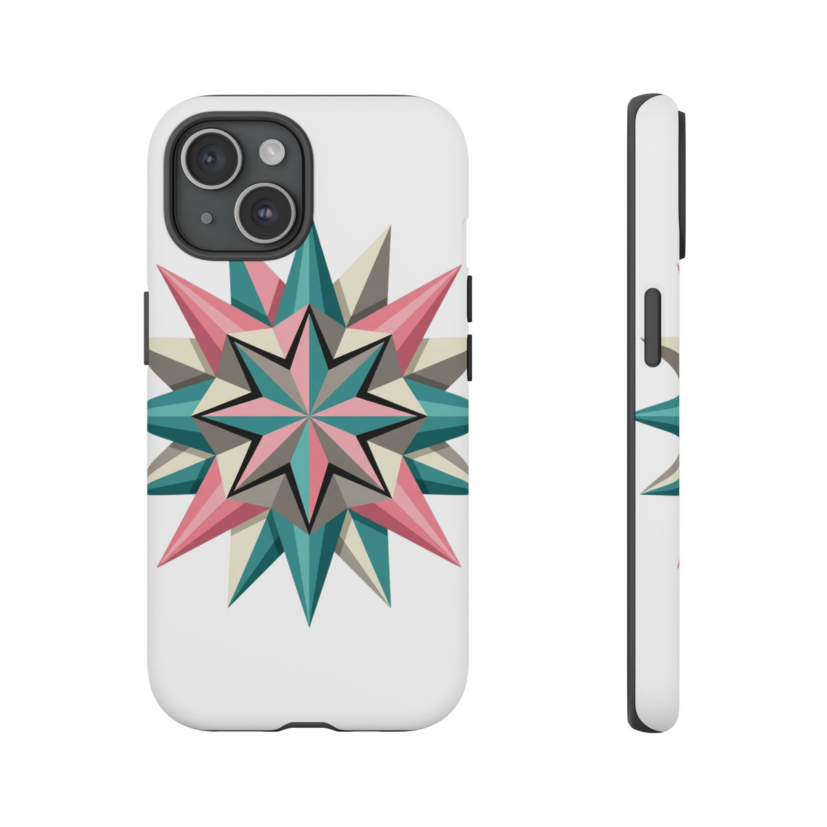 Geometric Star Tough Phone Case – Pink Teal Compass Design