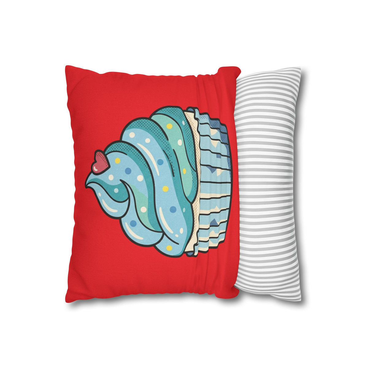 Cupcake Pillowcase - Cute Blue Frosting Decorative Throw Pillow Cover- Red